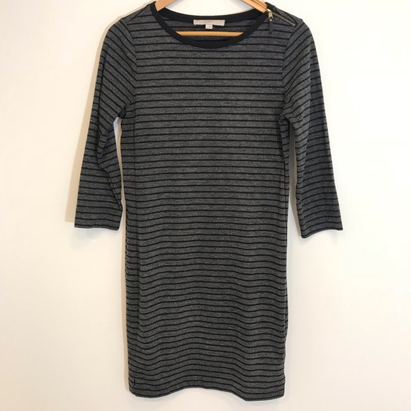 LOFT Dresses & Skirts - LOFT Black & Grey Striped Long Sleeve Dress